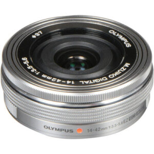 om system m.zuiko 14 42mm f3.5 5.6 ez pancake micro four thirds lens silver