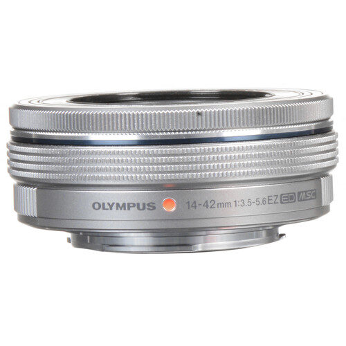om system m.zuiko 14 42mm f3.5 5.6 ez pancake micro four thirds lens silver