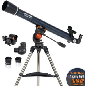celestron 70mm astromaster 2.7" refractor with moon filter, and smartphone adapter