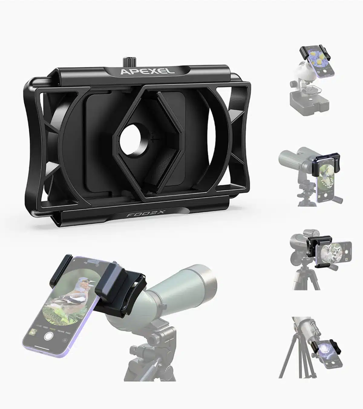 apexel self locking/rotatable smartphone adapter for spotting scopes, telescopes, binoculars & microscopes apl f002x