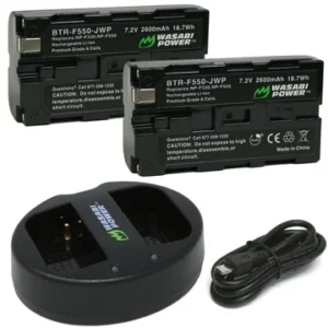 wasabi power battery (2 pack) and dual charger for sony np f330 np f530 np f550 np f570 (l series)